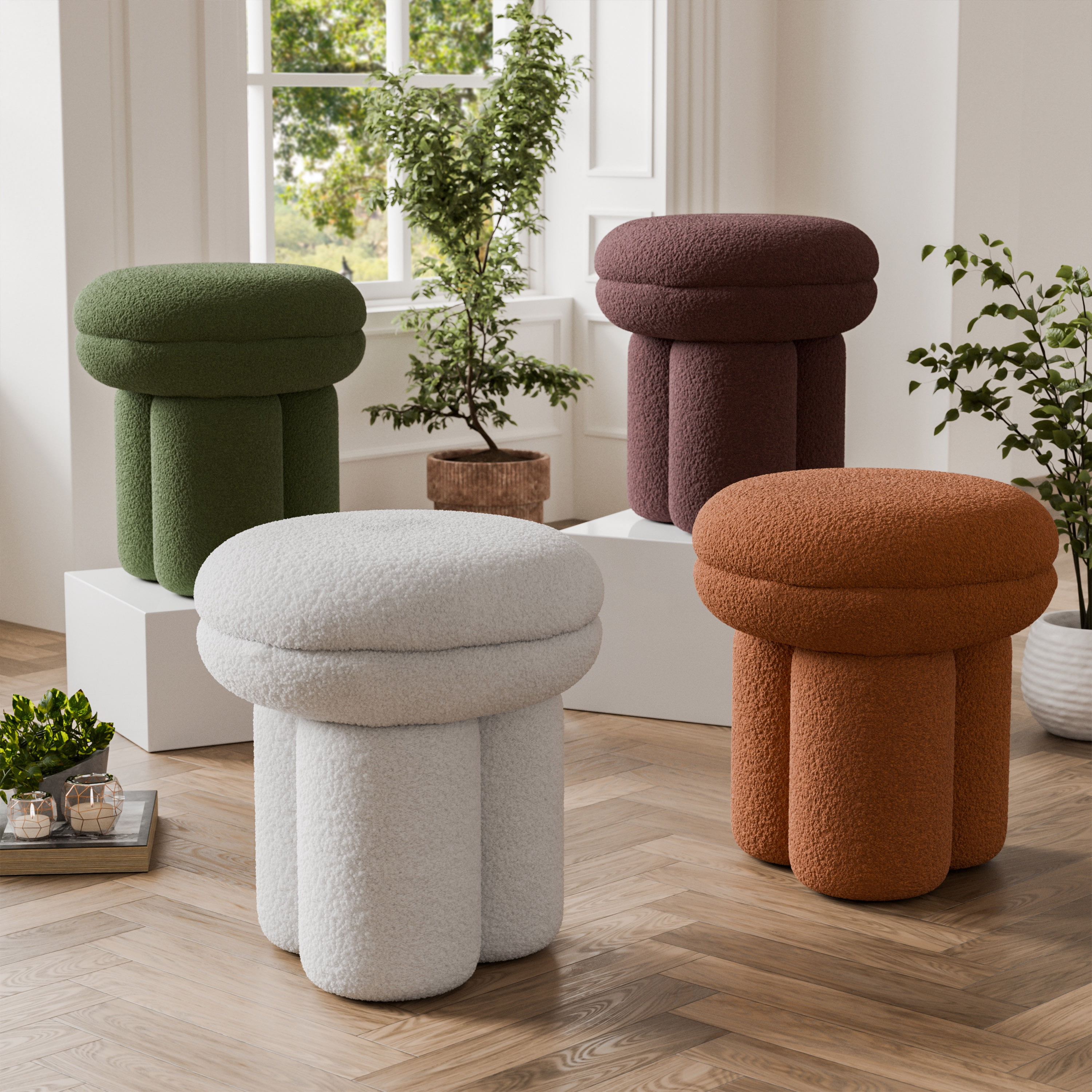 Furniture of America Thia I Modern 17.5" Upholstered Mushroom-Shape Design Stool, Beige