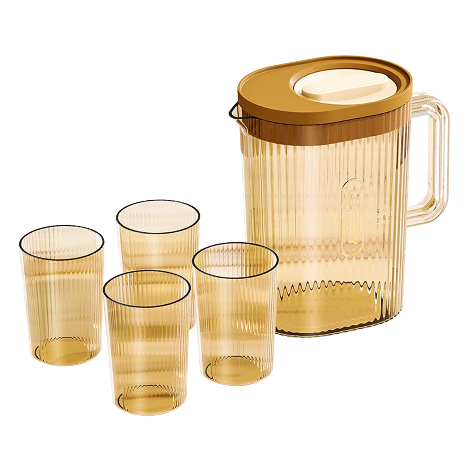 Fiocias Large Water Pitcher Cold Water Dispenser with 4 Cups Heat Resistant Lemon Kettle Light Brown
