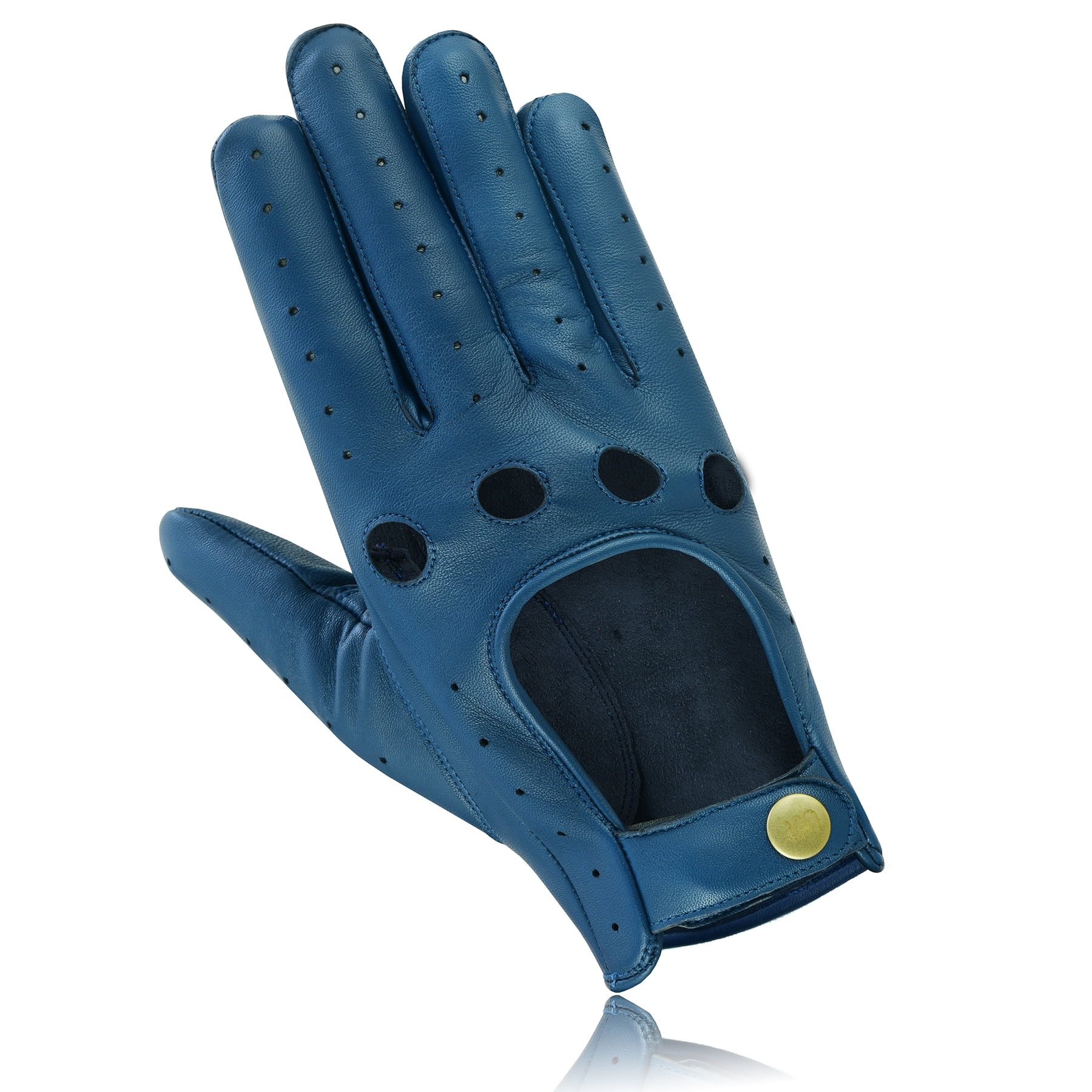 Men Leather Gloves Leather Driving Gloves Chauffeur 100% Genuine Lambskin Leather Full Finger Car Driving Motorcycle Bikers Riding Gloves Navy Blue-M