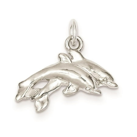 925 Sterling Silver Polished Dolphins Solid Open back Charm Pendant