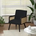 thumbnail image 2 of Fijinhom Modern Woven Rattan Armchair with Linen Fabric and Rubberwood Legs, 2 of 7