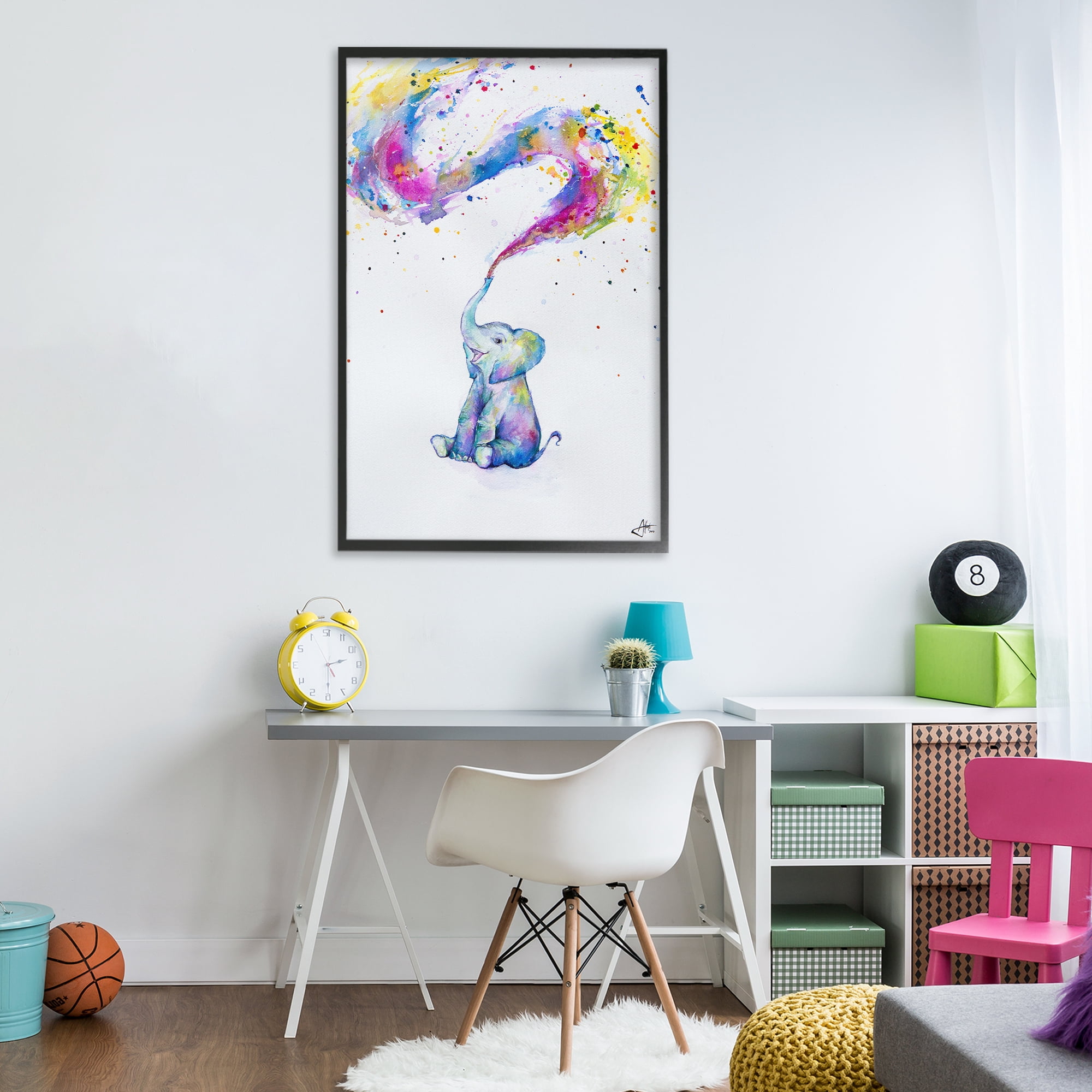 Stupell Industries Spring Elephant & Paint Splatter Black Framed Giclee Art, design by Marc Allante