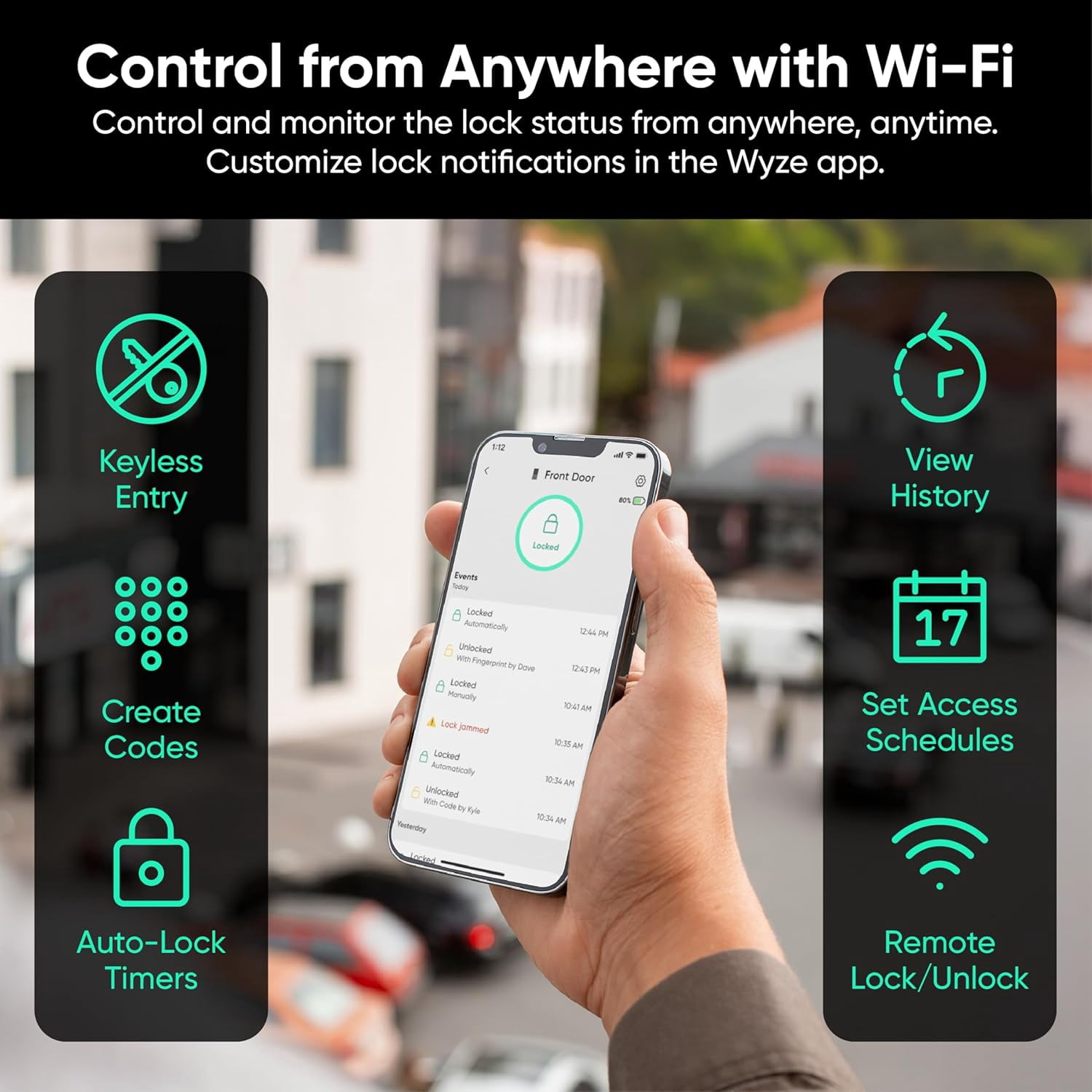 Wyze Lock Bolt v2, Smart Wi-Fi Deadbolt with Fingerprint Scanner, Keyless Entry, Keypad with 50 Passcodes, Built-in Wi-Fi 6, Auto-Lock, 8-Month Battery