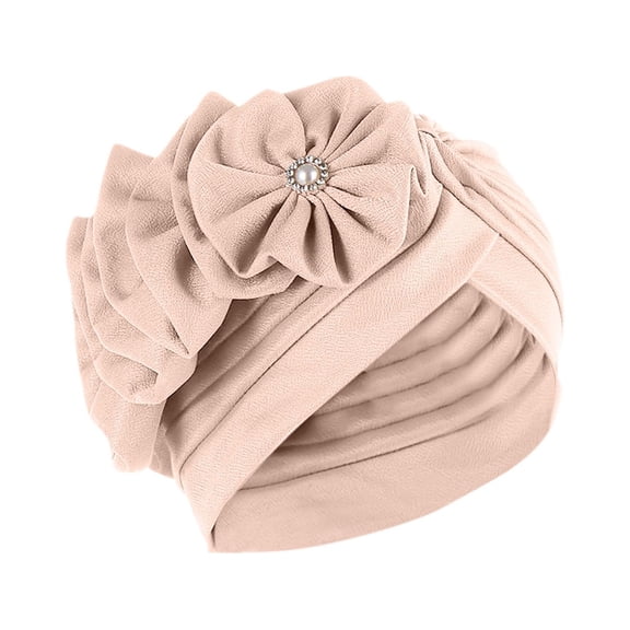 Odeerbi Turban HeadwrapsWomen Solid Floral India Muslim Ruffle Chemo Hat Headband Head Wraps Turbans Beanie Cap Headwraps Pink