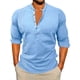 thumbnail image 1 of Ceisia Men's Slim Fit Long Sleeve Stand-Up Collar Slub Linen Shirt with Geometric Embroidery Sky Blue L Gifts, 1 of 7
