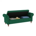 thumbnail image 5 of 63" Storage Bench, Modern Button Tufted Fabric Upholstered Ottoman Bench with Flip Top & Rolled Arms & Solid Wood Gourd Legs Rectangular Entryway Footstool Bed Bench for Living Room Bedroom Dark Green, 5 of 7