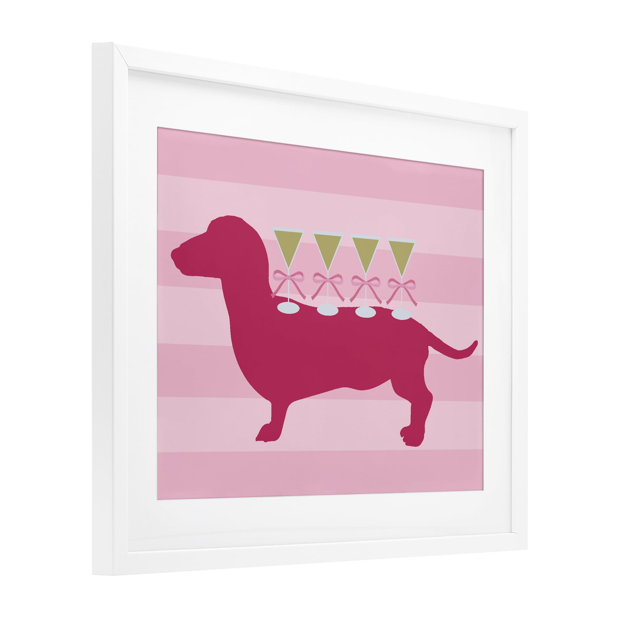 Stupell Industries Pink Dachshund With Martinis White Framed Print Under Glass, design by Lil' Rue