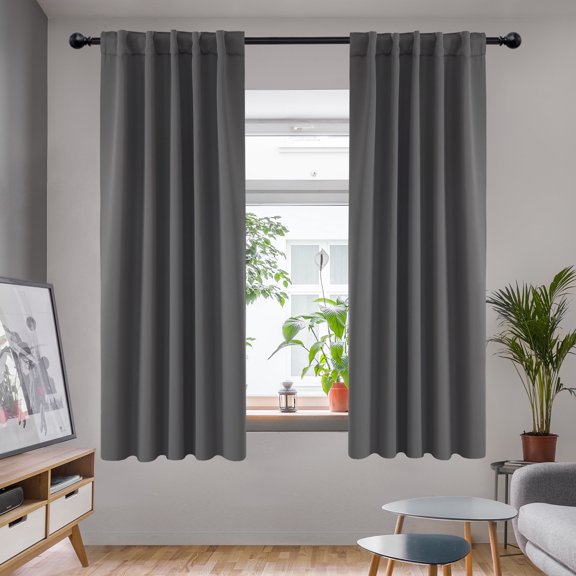 Deconovo Solid Blackout Curtains for Bedroom Back Tab Thermal Curtain Panels Set of 2, 42"x 63", Gray