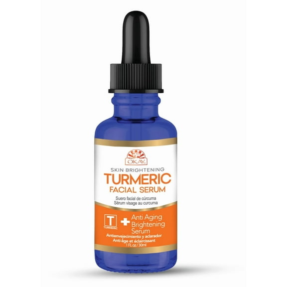 OKAY Pure Naturals Turmeric Facial Serum 1 oz – Vitamin C Brightening Serum, Dark Spot Corrector, Evens Skin Tone, Hydrating & Nourishing, Lightweight for All Skin Types