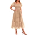 thumbnail image 1 of Vestido PRETTYGARDEN 2025 Midi de Tul con Fruncido y Mangas Abullonadas XL, 1 of 7