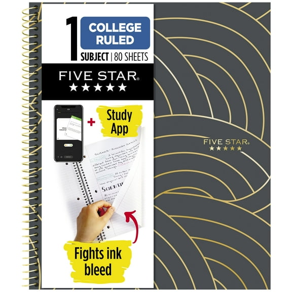 Five Star Align Notebook Plus Study App, 1 Subject, College Ruled, 8.5" x 11", Waves (820158FA-WMT)