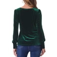 thumbnail image 3 of BLUSA de terciopelo INSPIRAR CHIC para mujer, cuello redondo, manga larga abullonada, top casual XL verde oscuro, 3 of 6