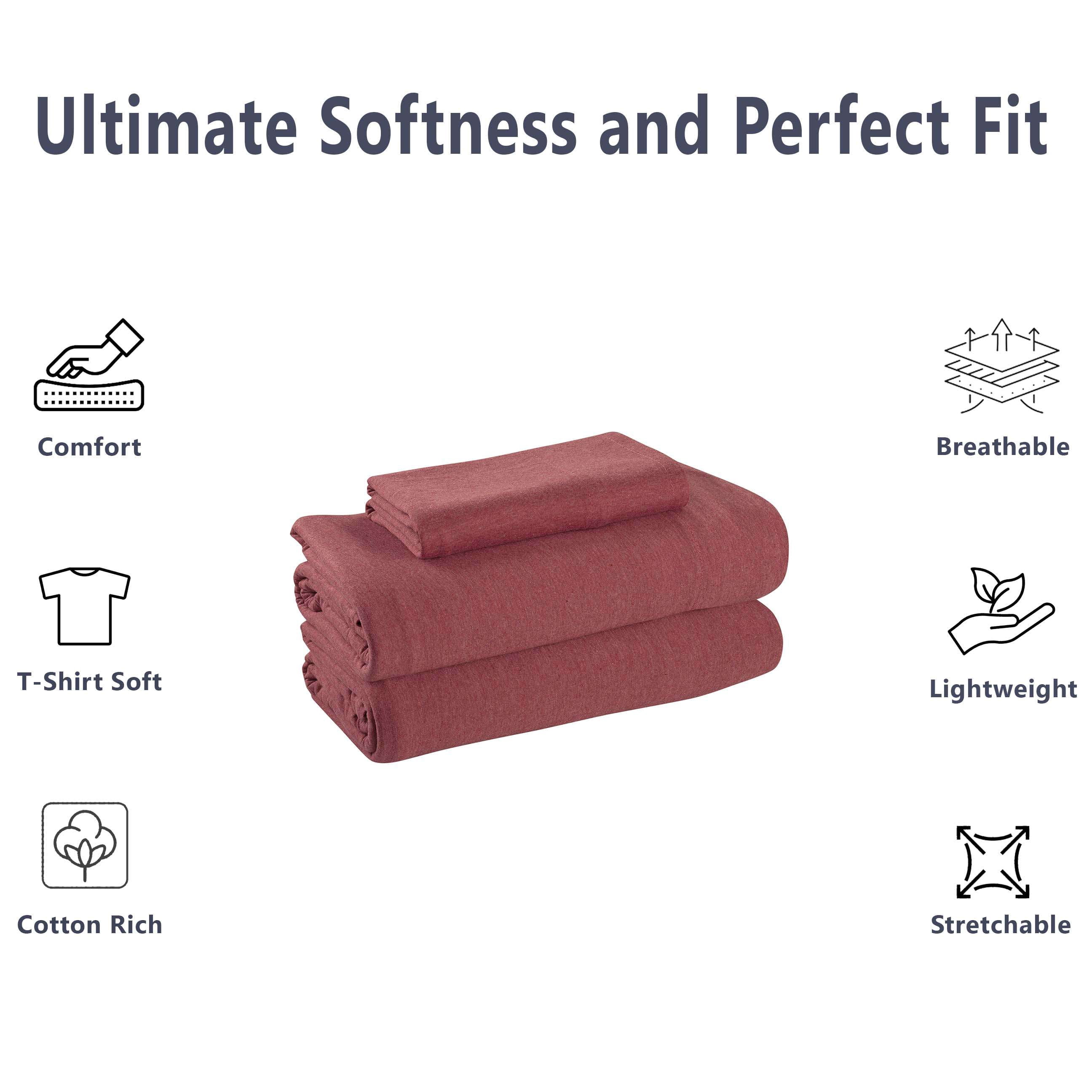 Mainstays Cotton Rich Extra Soft Jersey Bed Sheet Set, Twin-XL, Red Sedona, 3 Pieces
