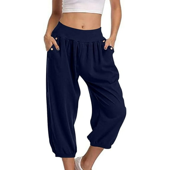 SNKSDGM Women's Plus Linen Pants Women Summer Boho Work Pants Women Black Jogger Capri Pants for Women Summer Casual Pant Stretch High Waisted Pants Dressy Capris Pant with Pocket