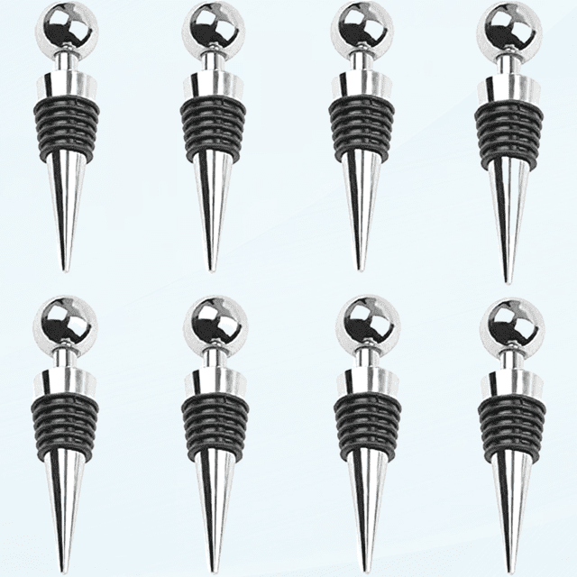 8Pcs Bouchons de Vin pour Bouteilles de Vin, Bouchon de Bouteille de Vin en Acier Inoxydable, Bouchons de Vin Réutilisables pour Boisson, Bouchon de Vin en Silicone pour Cadeaux, Fête de Vacances, Mariage, Bar