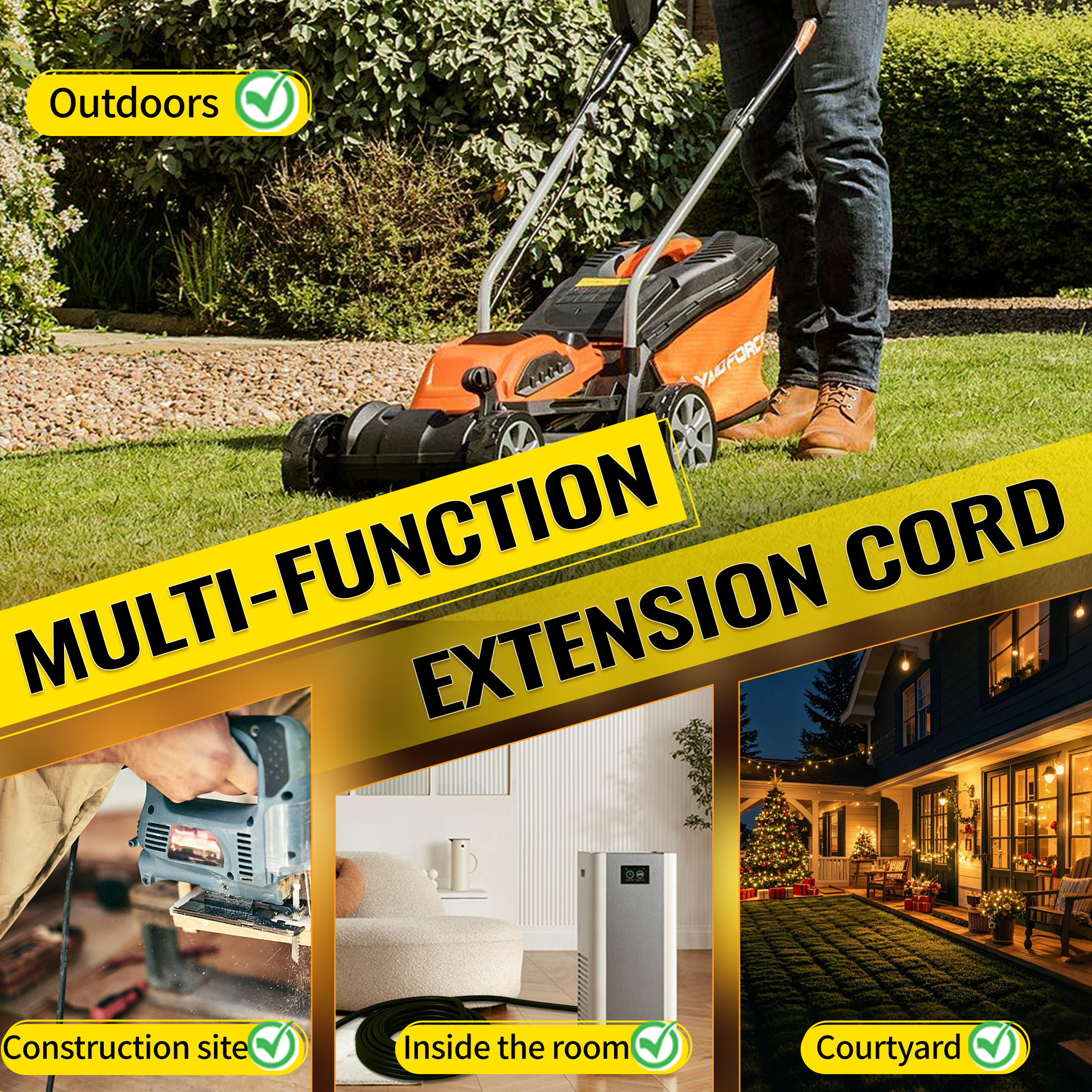 ZAZFO 25 ft Outdoor Extension Cord with 3 Outlets photo 5