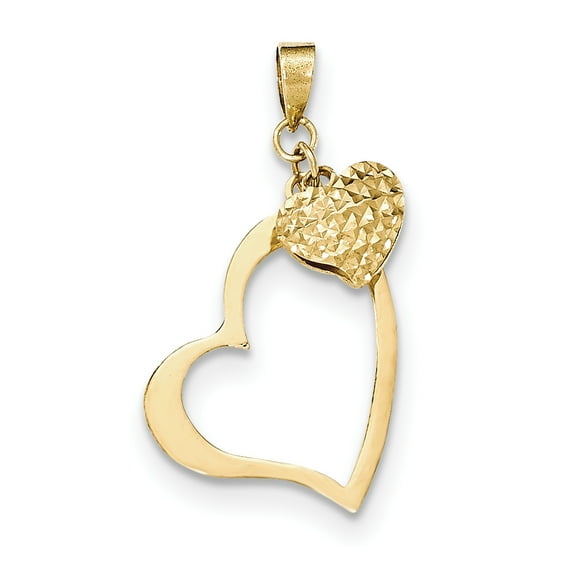 Finest Gold 14K Yellow Gold Polished & Diamond-Cut Open & Puffed 3D Heart Pendant