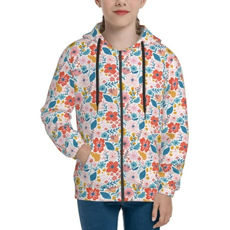 

Hoodies for Women Floral Ditsy Long Sleeve Sweatshirt Drawstring Zip Up Hoodie with Pockets Teen Girl Clothes