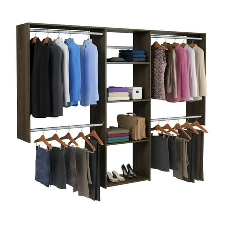 Easy Track - Deluxe Starter Closet Storage Organizer System with Shelves - Truffle