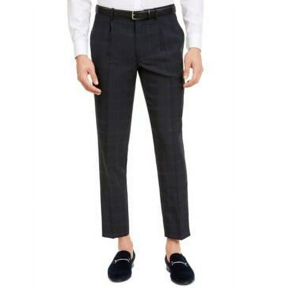 MSRP $60 Inc Men's Slim-Fit Windowpane Pleated Pants Navy Size 32X32