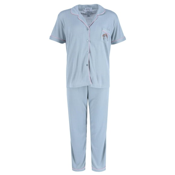 Mentally Exhausted  Pointelle Notch Collar Pajama Set (Women's)