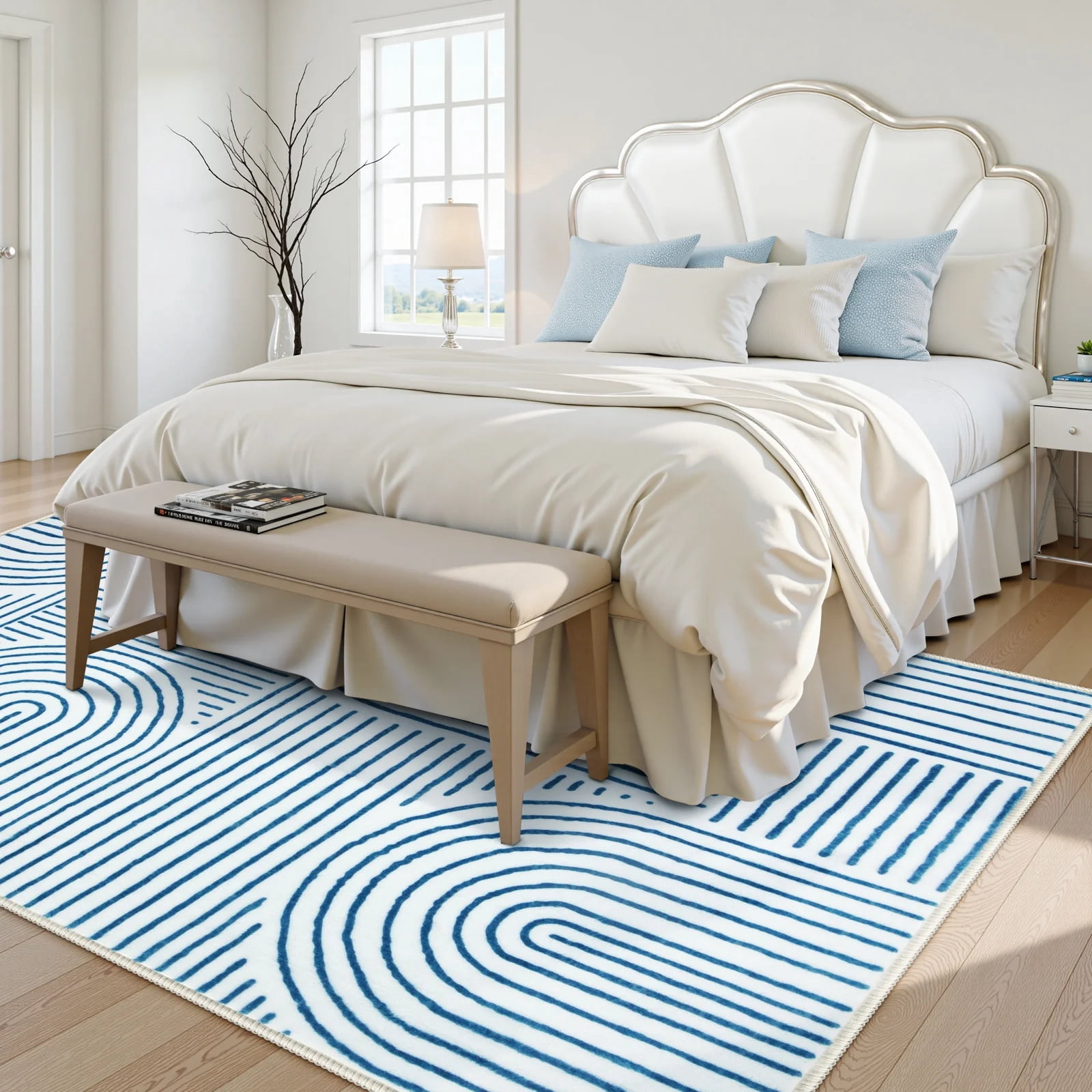 Moynesa 5'x7' Abstract Area Rugs for Living Room, Ultra-Thin Soft Washable Rug Non-Slip Modern Bedroom Rug Indoor Large Throw Carpet for Dining Room Nursery Playroom Office, Blue