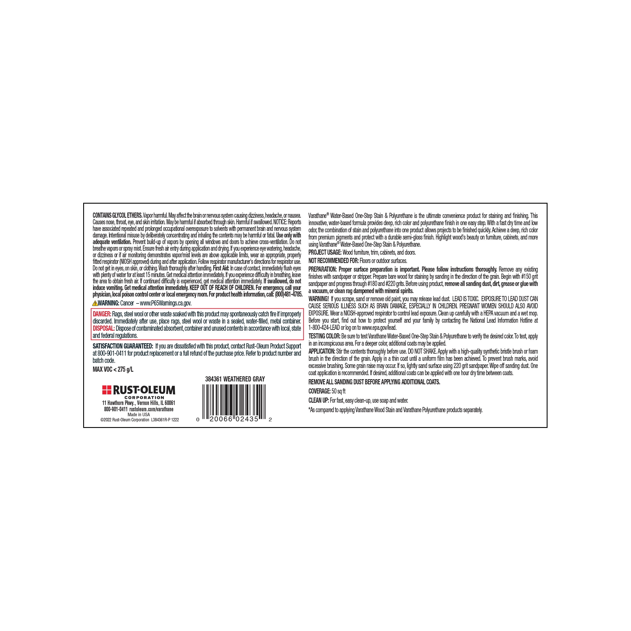 4 Pack, Weathered Gray, Varathane Stain + Polyurethane, Semi-Gloss -384361, Half Pint