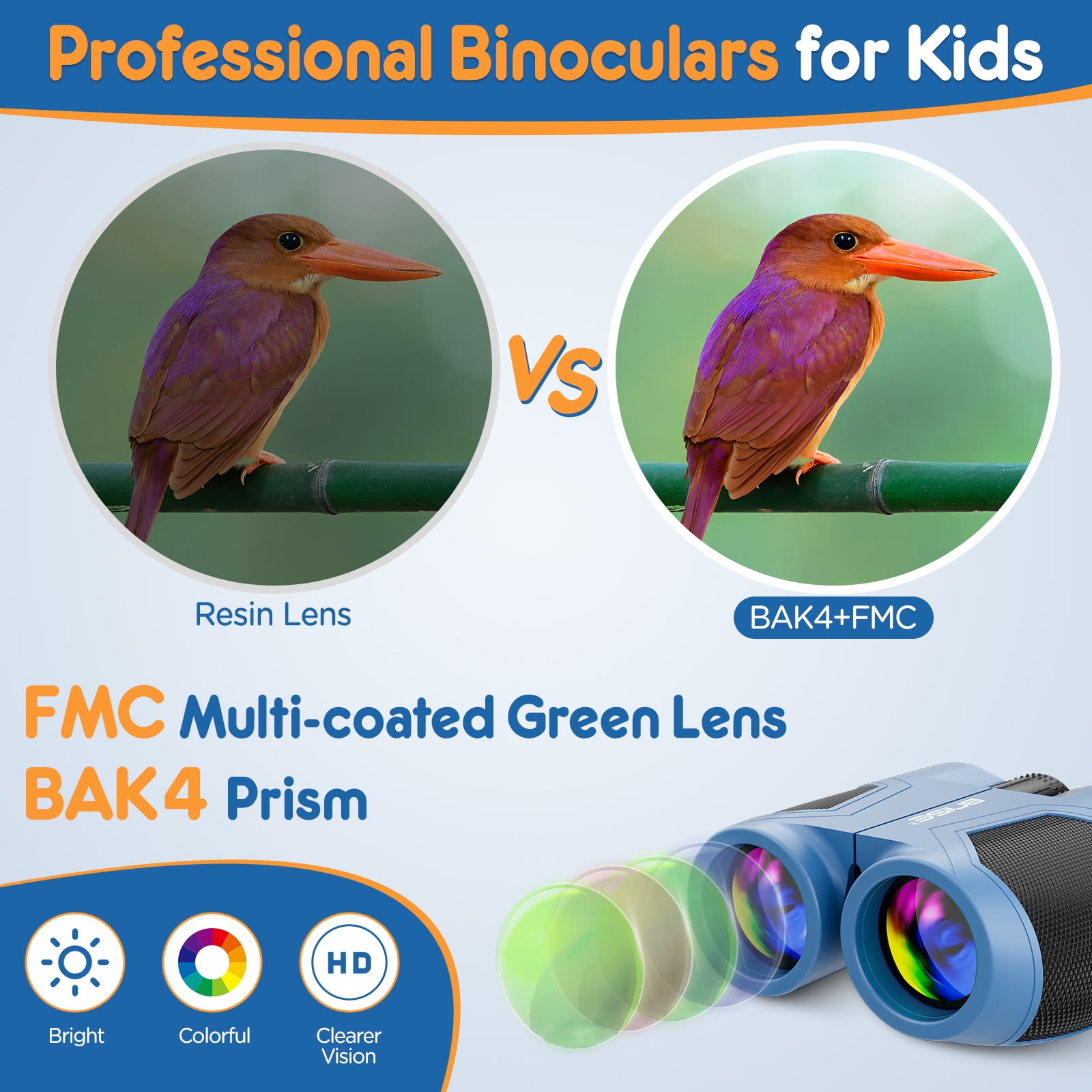 BNISE 10x25 Compact Binoculars for Adults and Kids- Small Binoculars for Travel Bird Watching Waterproof/Easy Focus/High Powered/ Low Light Vision-Blue
