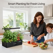 Suncoze 12 Pod Hydroponic Growing System, Indoor Herb Garden with 24W LED Grow Light, 4L Water Tank, Black