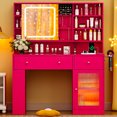 thumbnail image 3 of Ktaxon Makeup Vanity with Lighted Mirror,  Vanity Table Set w/ Charging Station, Side Rack, Pink, 3 of 11