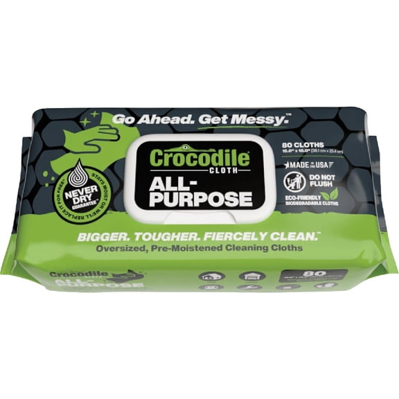 CROCODILE CLOTH Case All-Purpose Cleaner Pre-Moistened Heavy-Duty Wet Cloths/Cleaning Wipes (8 x 80 per Pack)
