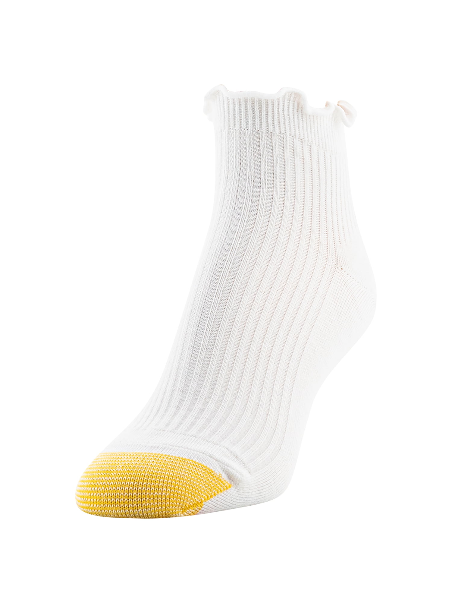GoldToe Edition Women's Lettuce Edge Rib Quarter Socks White, 6 Pairs, Size 6-9