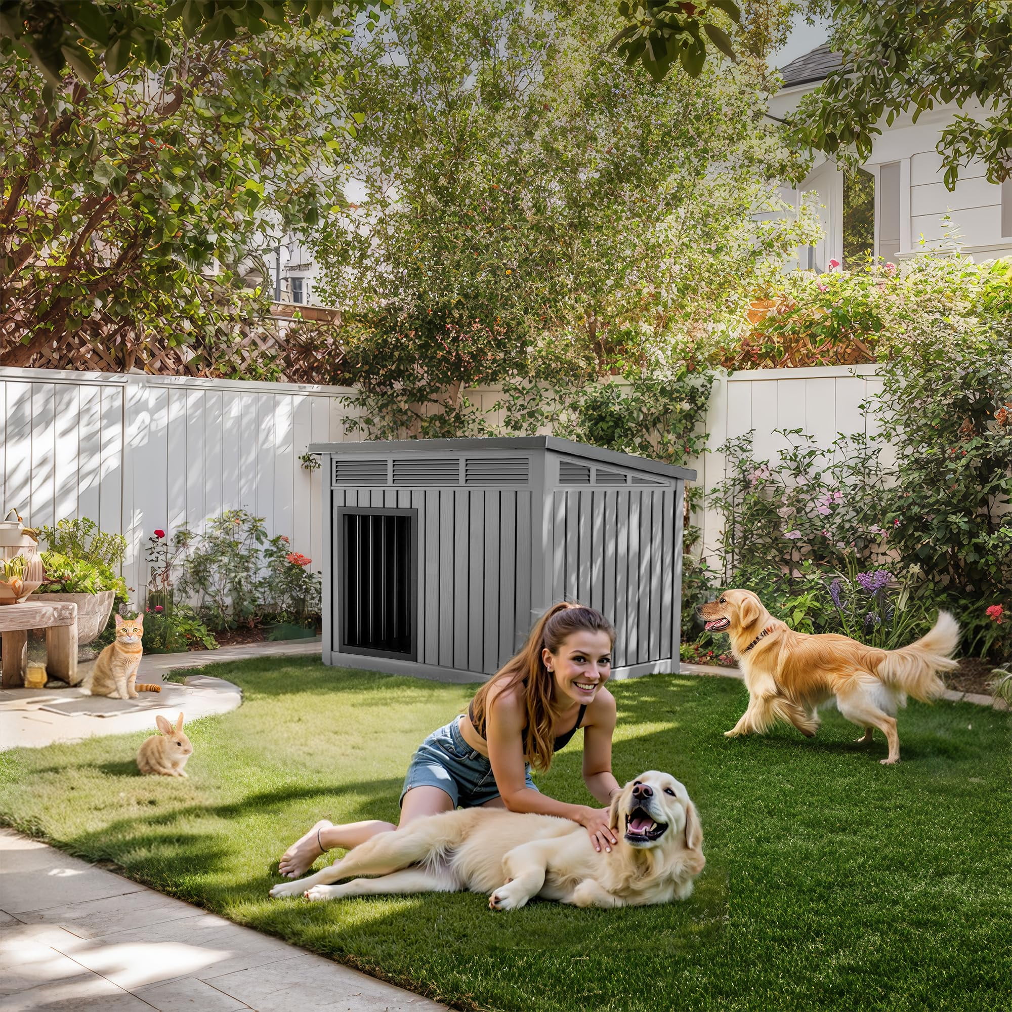 Dog House for Both Indoor and Outdoor with Weatherproof Roof Removable Floors for Medium to Large Dogs Interior Space (Grey&Black, Large )