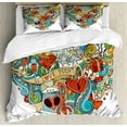 thumbnail image 1 of I Love You Duvet Cover Set Queen Size, Love with Eros Arrow Music Present Boxes Swirls Balloons Ring Marry Me Concept, Decorative 3 Piece Bedding Set with 2 Pillow Shams, Multicolor, by Ambesonne, 1 of 3