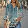 thumbnail image 2 of CYMMPU Summer Trendy Shirts 3/4 Sleeve Spring Tops Blouses for Women Dressy Casual Tunic Tops Flower Pattern Flare Sleeve V Neck Loose Fit Business Elegant Work Tops T-Shirts XL, 2 of 6