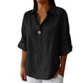 thumbnail image 3 of Pxxlle Casual 3/4 Length Sleeve Shirts for Women Plus Size Cotton Linen Shirt Loose Fit Button Up Lapel T Shirt Black L, 3 of 6