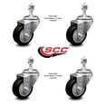 thumbnail image 2 of 3 Inch Black Polyurethane Wheel Swivel ½ Inch Threaded Stem Caster Set SCC, 2 of 2