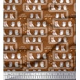 thumbnail image 1 of Soimoi Brown Cotton Poplin Fabric Text & Owl Bird Print Sewing Fabric Yard 56 Inch Wide, 1 of 3