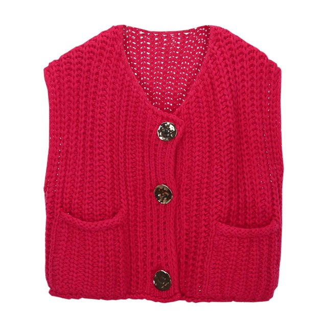 Women's Sleeveless Knit Cardigan Vest Solid Color Pocket Button Front Short Spring Summer Outerwear Coat