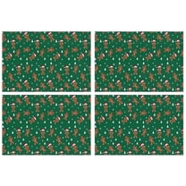 Green Christmas Gingerbread Man Pattern Summer Placemats Table Placemats Set Of 4-Linen Kitchen Washable Placemats Table Mats 11.8"x17.7" Non-Slip Heat Resistant