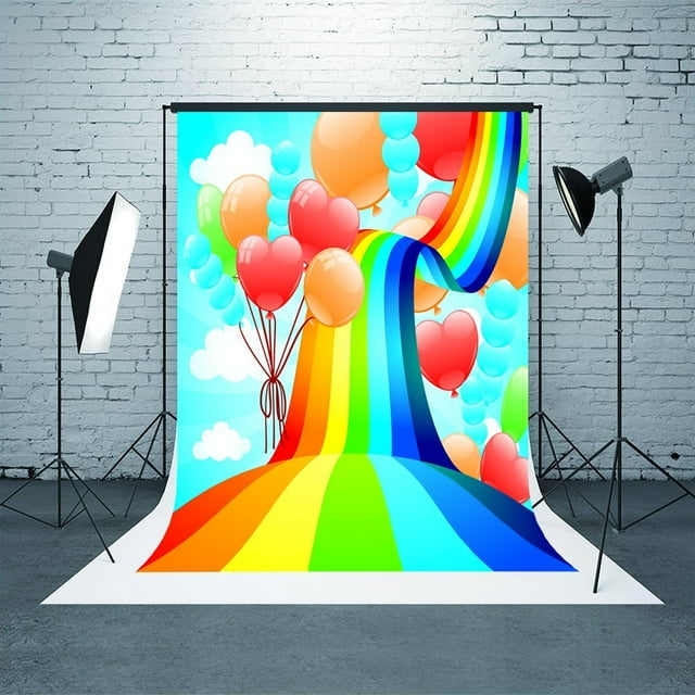 YUSDECOR 5X7ft Photography Backdrop Colourful Balloon Rainbow Background for Photo Studio