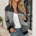 thumbnail image 2 of Bomber Jacket Coats for Women Color Block Zip Up Long Sleeve Stand Collar Windbreaker Fall Fashion Work Outerwear with Pockets, 2 of 5