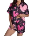thumbnail image 2 of Goodtrade8 Womens Button up PJS 2 Pieces Short Sleeve Homewear Heart Print Casual Loungewear Pockets Summer Homewear PJS Pajamas Set for Women Shorts & Tops, 2 of 8