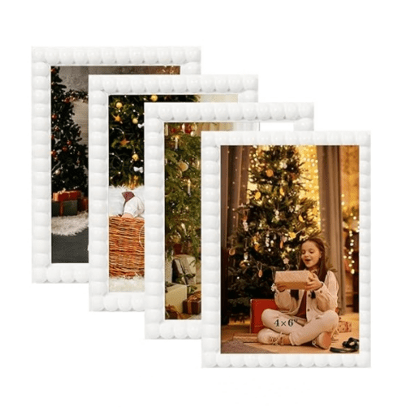 8x10 Picture Frame Set of 4, White Beaded Photo Frames Display Pictures 5x7 with Mat or 8x10 without Mat, Multi Photo Frames Collage for Wall or Tabletop