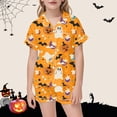 thumbnail image 2 of Weebloom Halloween Kids Pajamas Toddler Girls Cute Pumpkin Outfits 2 Piece Set Short Sleeve Button Down Shirt And Shorts Casual Kids Clothes Sleepwear Nightwear Pjs Loungewear 3-4Years, 2 of 4