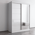 thumbnail image 2 of Aria 2 Door 59" Wide Modern High Gloss Wardrobe Armoire, White with Mirror, 2 of 5