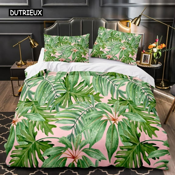 Green Leaves Tropical Duvet Cover Palm Leaf King Bedding Set Comforter Polyester Quilt Cover for Women Men Bedroom r