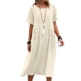 thumbnail image 1 of Bellella Robes Midi pour Femmes Col Rond Robe Longue Manches Courtes Robe d'Été Décontractée Chemise d'Été Dames Kaki m, 1 of 4