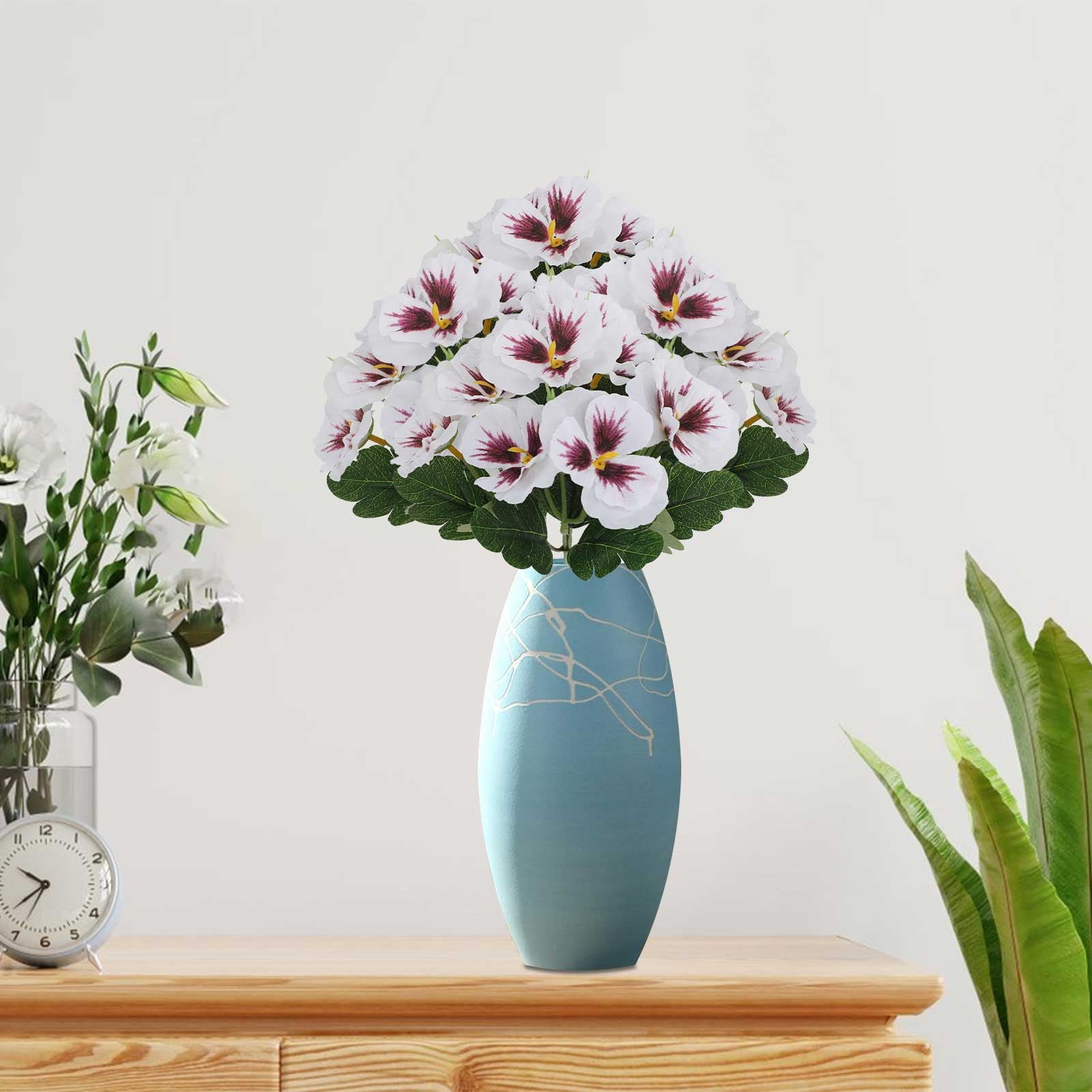 Darzheoy Artificial Pansy Flowers, UV Resistant Plastic Plants Fake Silk Faux Flowers for Outdoor Planters, Home Indoor Outside Garden Porch Window DIY Decoration
