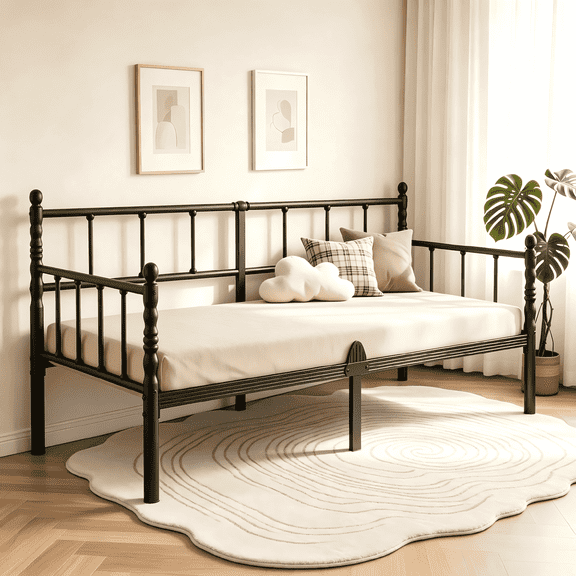 LOUVETA Twin Metal Daybed Frame, Heavy-Duty Steel Frame with Non-Slip Mattress Stoppers, Multi-Purpose Sofa Bed for Bedroom, Guest Room, Living Room